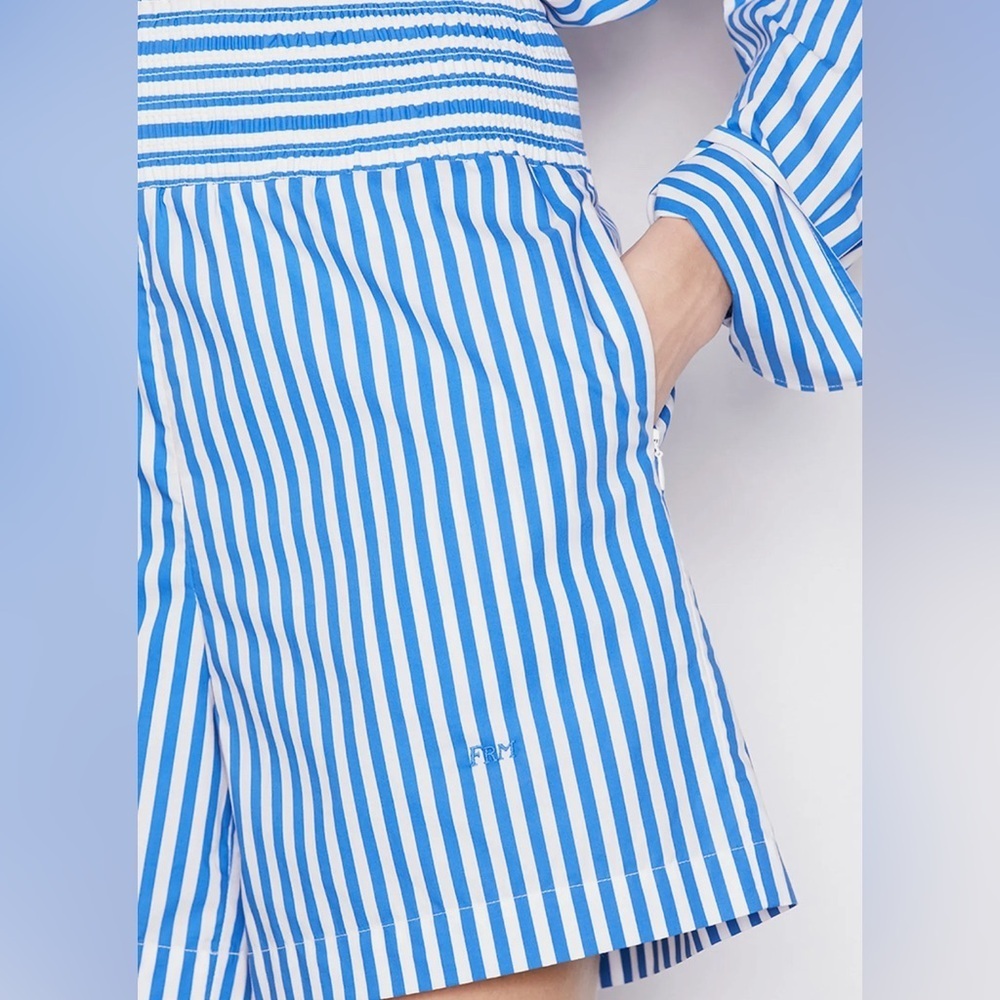 FRAME Organic Cotton Striped Boxer Shorts NWT | Blue | Size XS Smocked Waistband